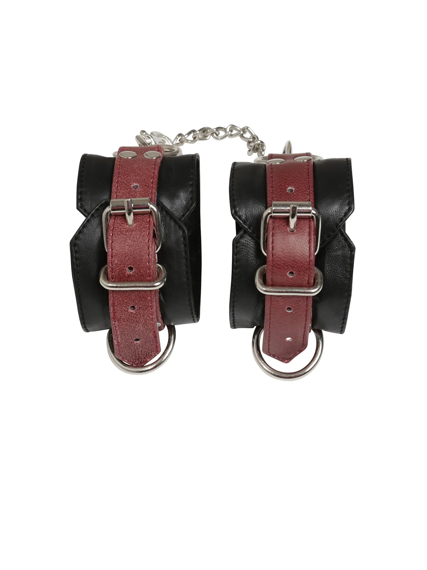 Black & Dark Red Leather Ankle Cuffs