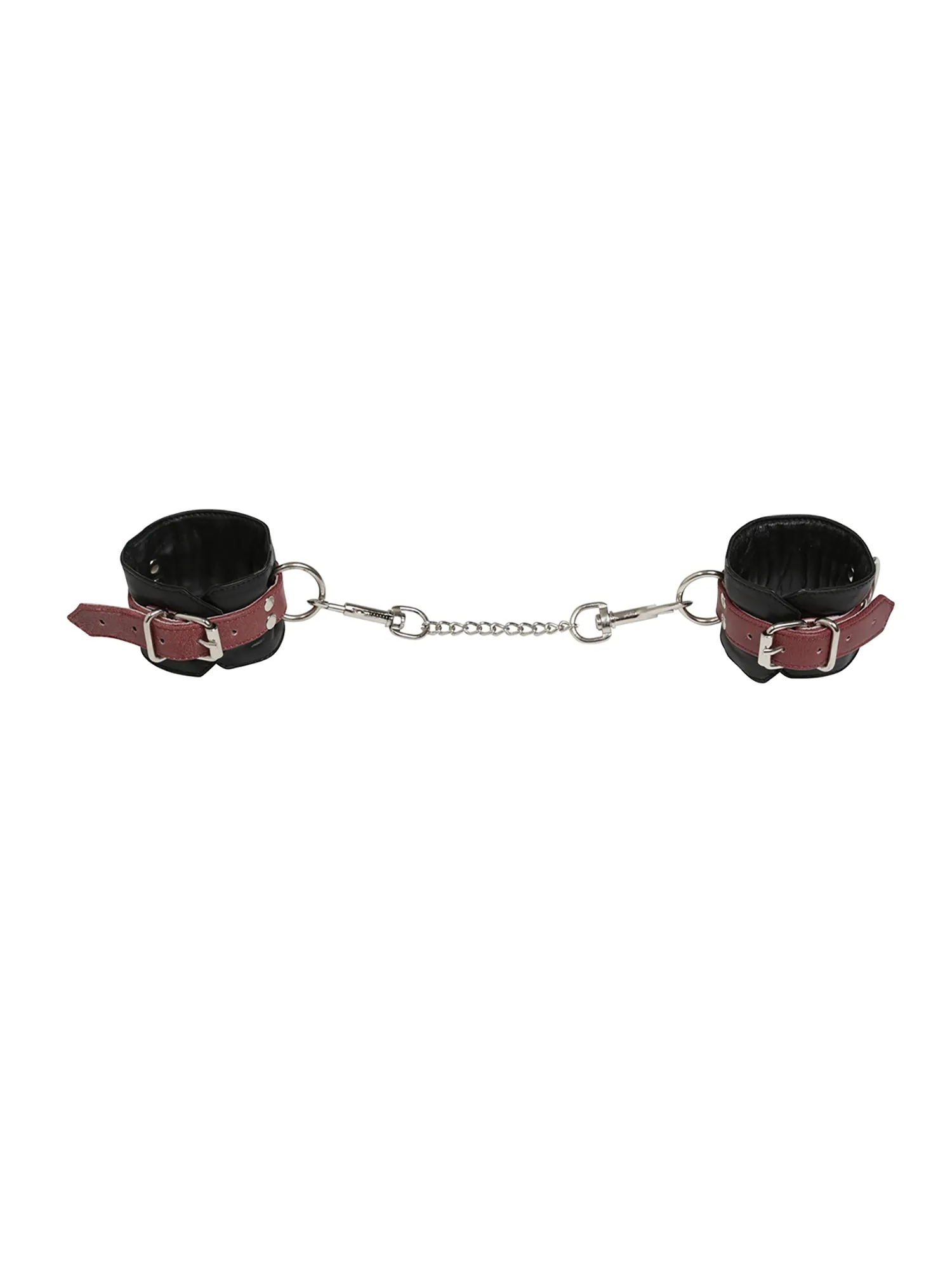 Black & Dark Red Leather Ankle Cuffs