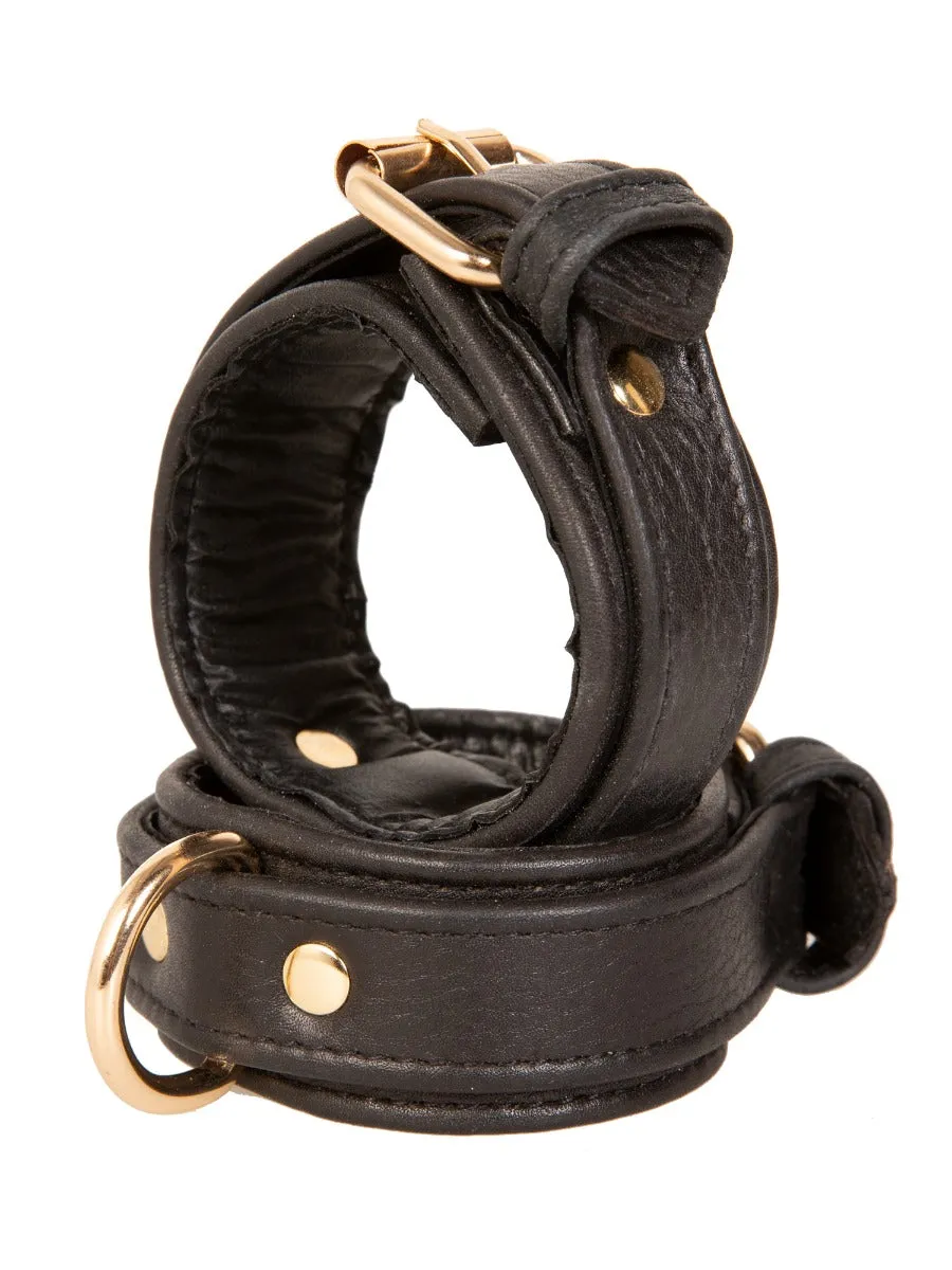 Black Leather Cuffs With D Ring 