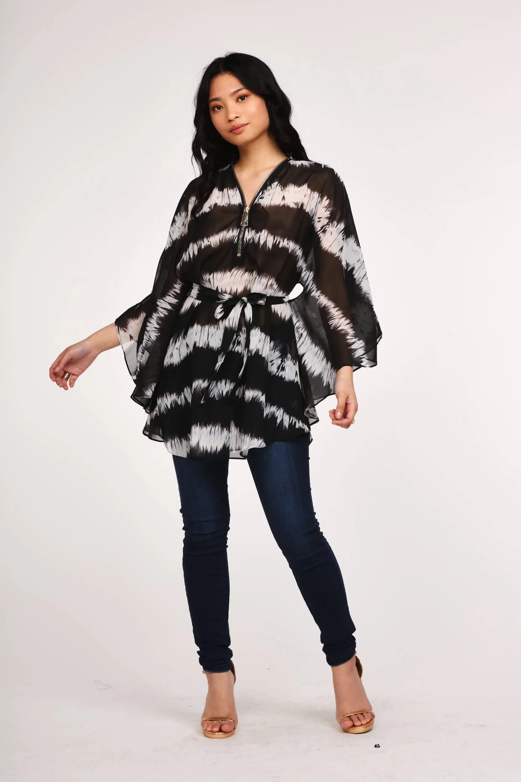 Black Tie Dye Zip Kaftan