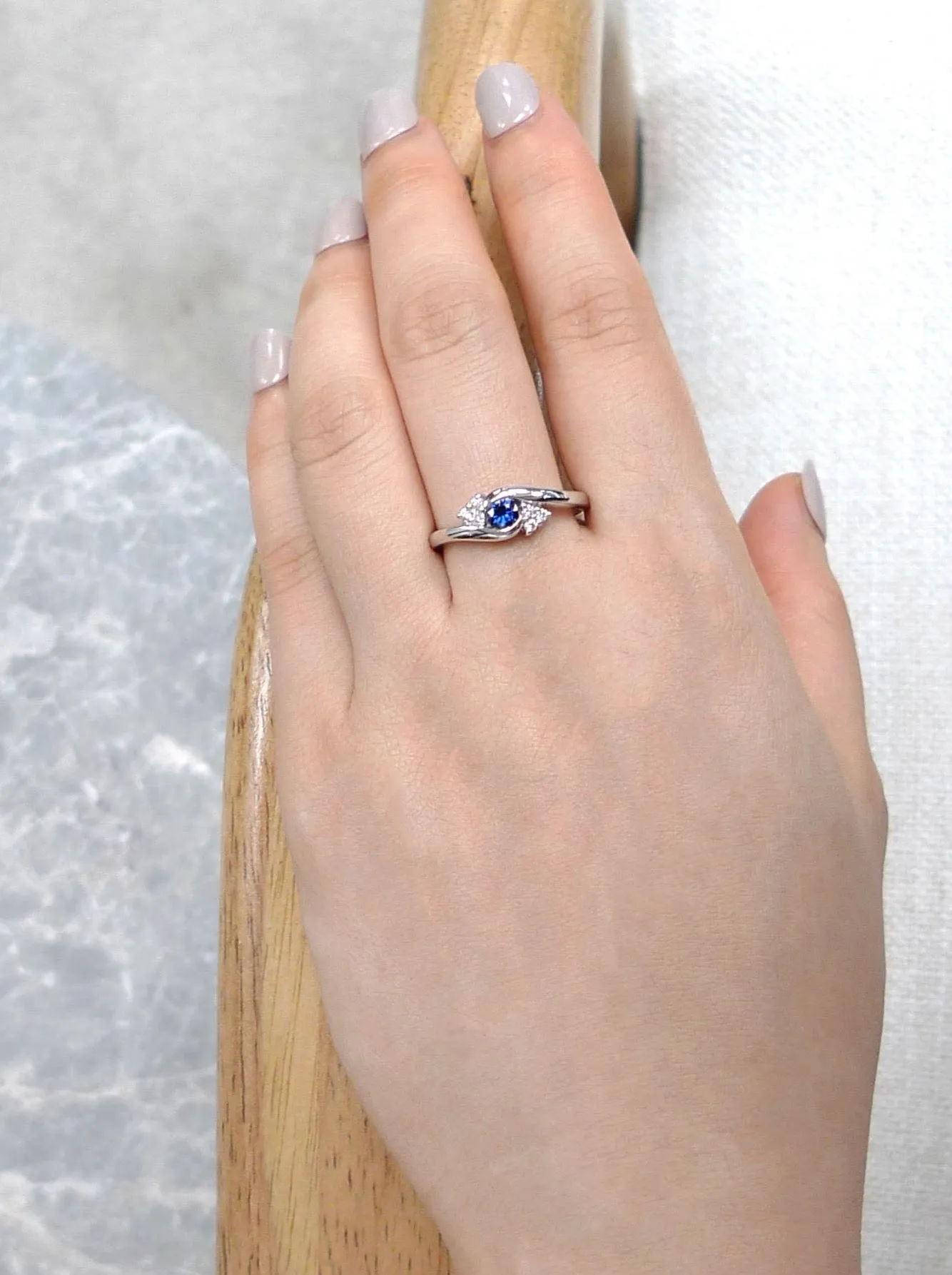 Blue Sapphire and Diamond Ring in White Gold