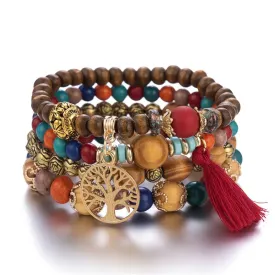 Boho Charm Wood Beaded Bracelet Wooden Bead Bracelet