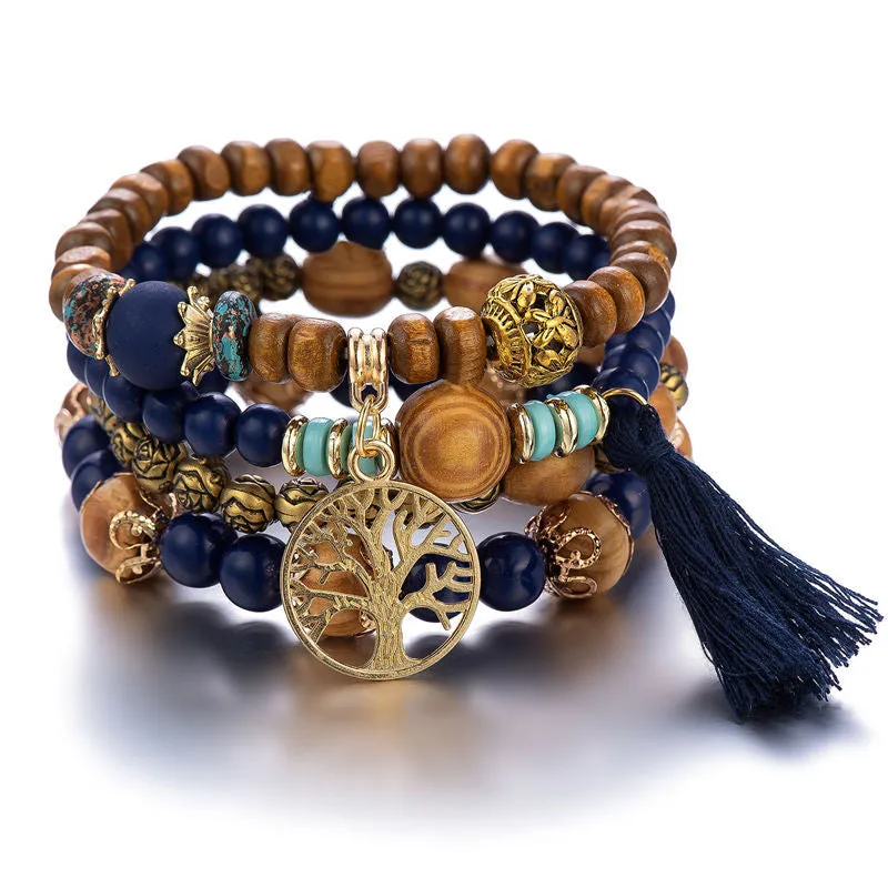 Boho Charm Wood Beaded Bracelet Wooden Bead Bracelet