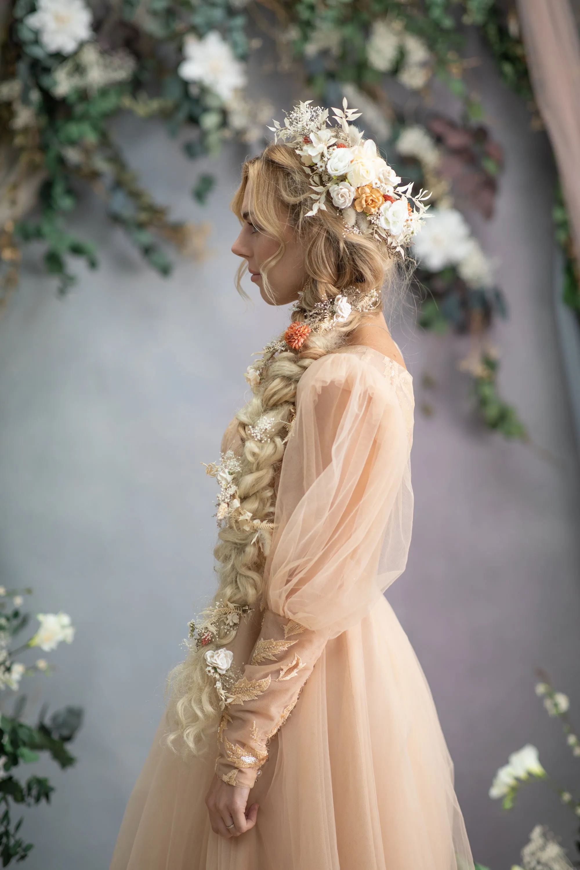 Boho headpiece with long braided vines/clips