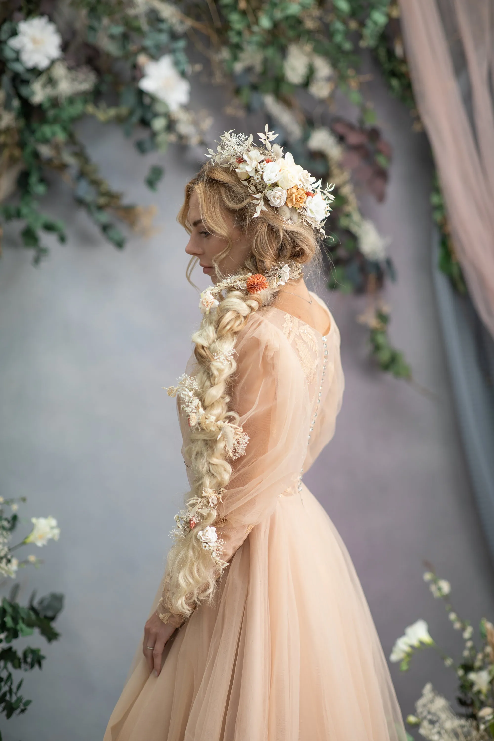 Boho headpiece with long braided vines/clips