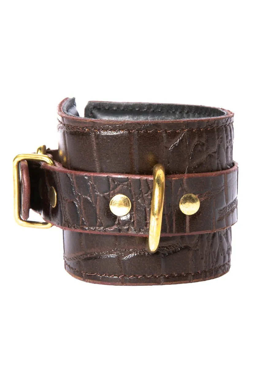 Brown Embossed Leather Wrist Cuffs