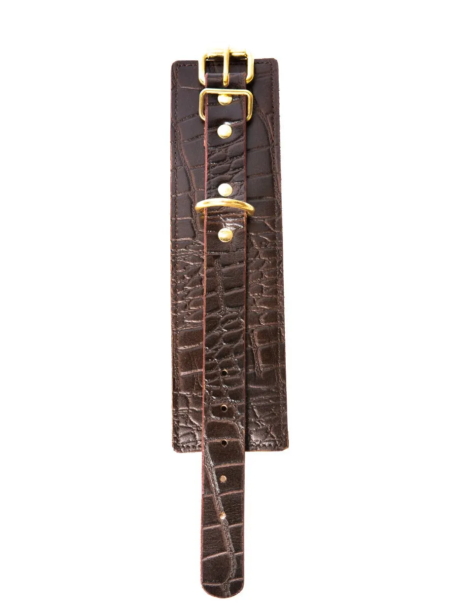 Brown Embossed Leather Wrist Cuffs