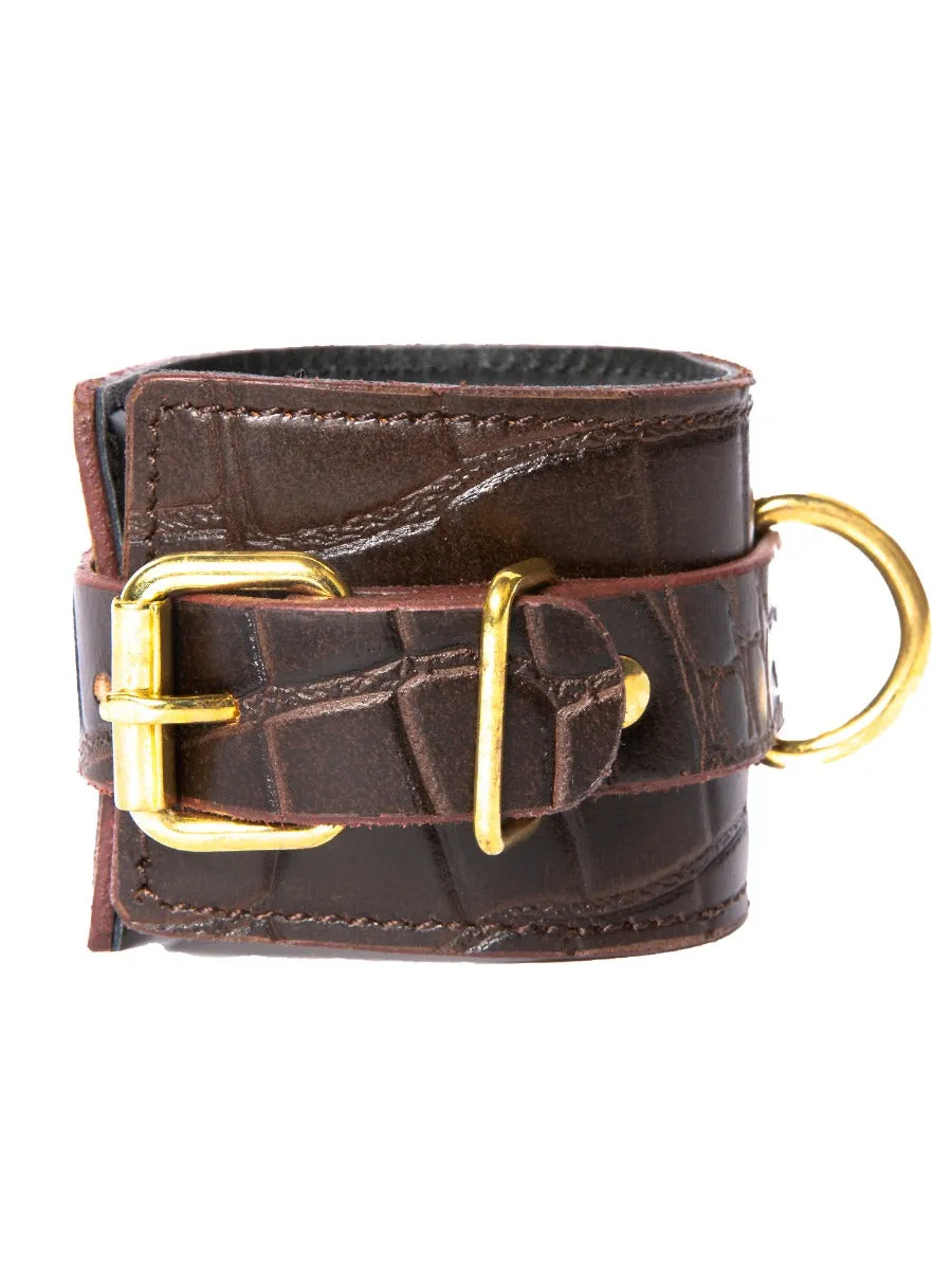 Brown Embossed Leather Wrist Cuffs
