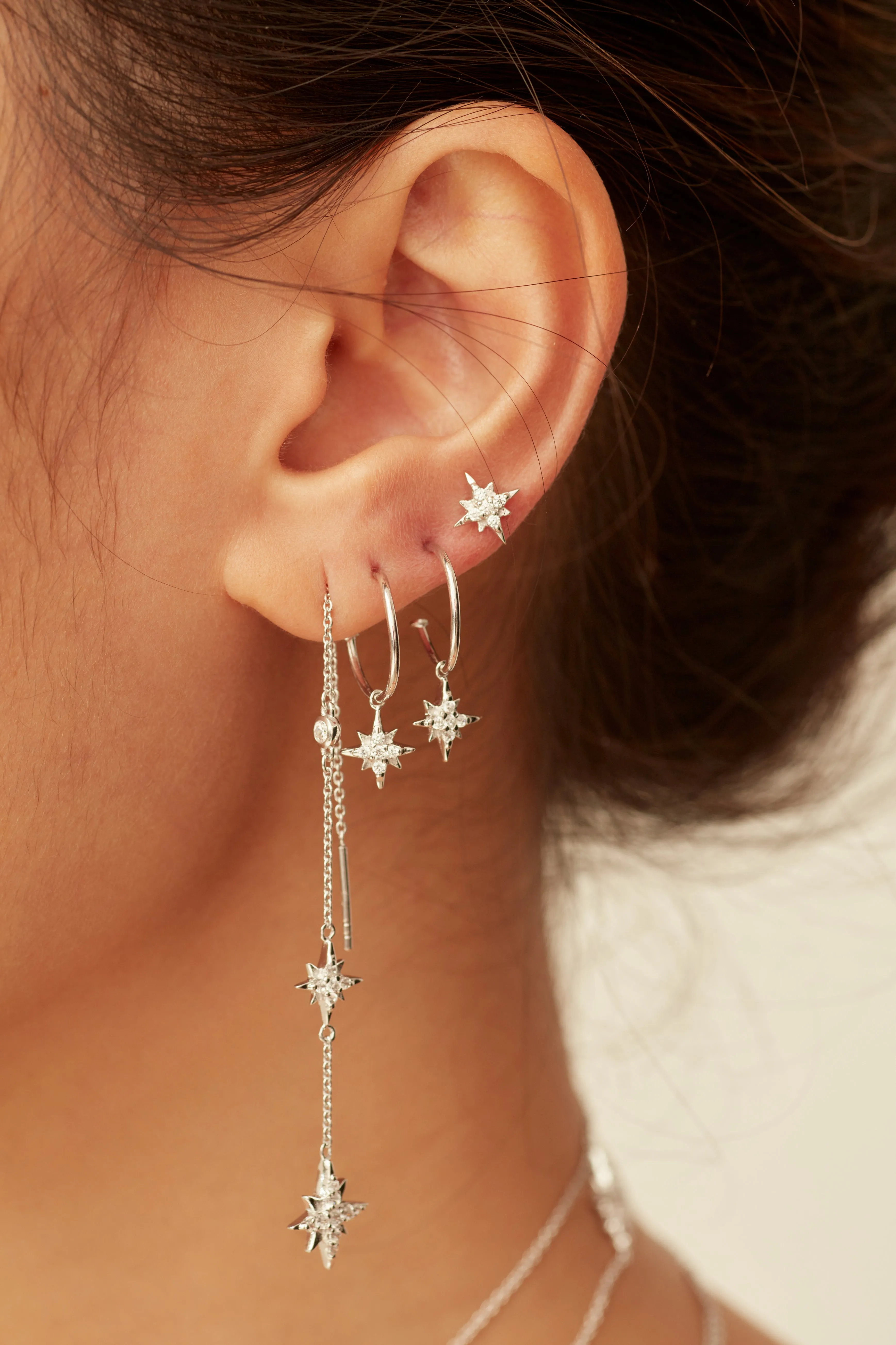 Celestial Mini Hoop Earrings - Whitegold