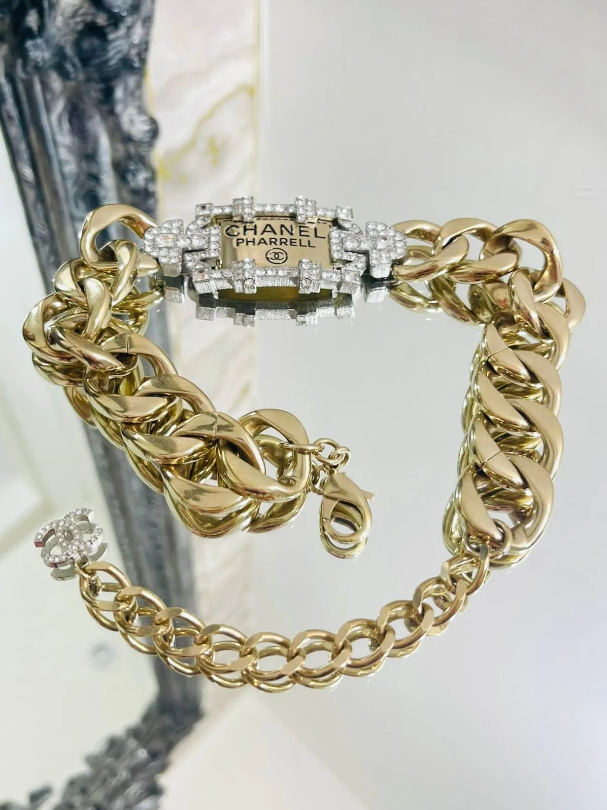 Chanel x Pharell Williams Chunky Chain & Crystal Choker Necklace