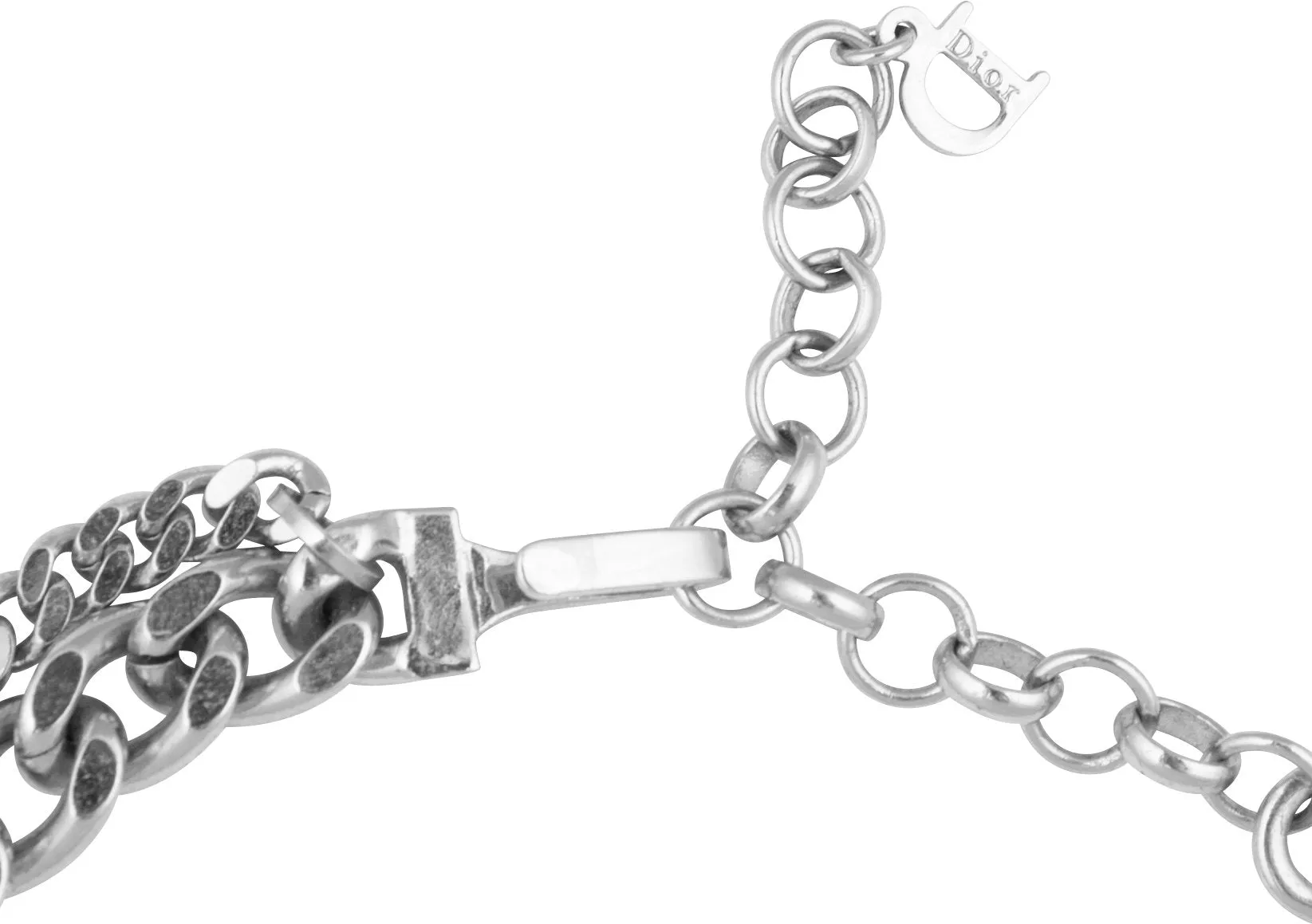 Elegant Christian Dior Double Chain Plate Choker Necklace