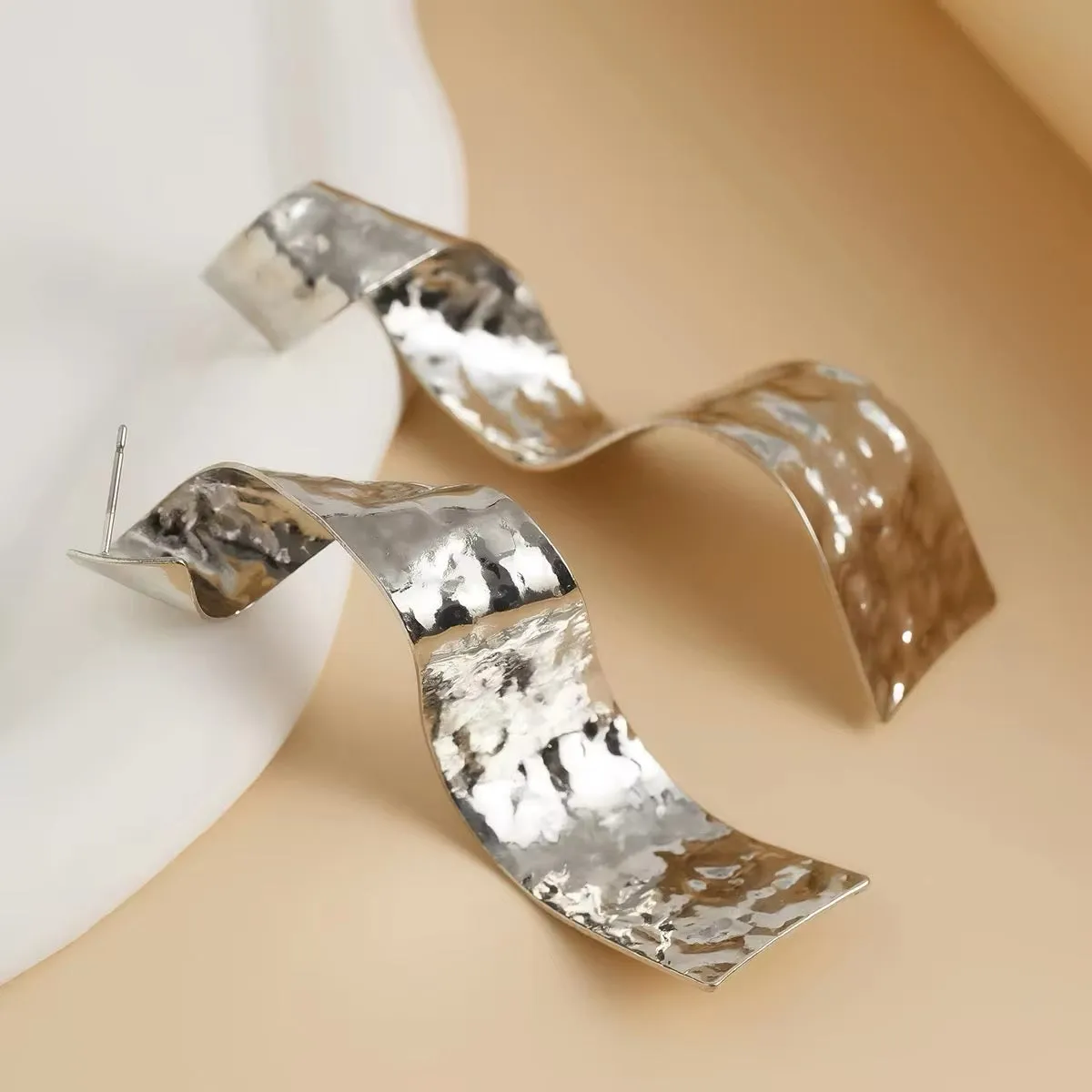 Creative Metal Thick Wave Shaped Drop Earrings