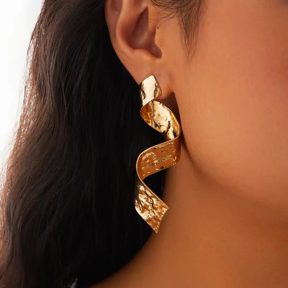 Creative Metal Thick Wave Shaped Drop Earrings