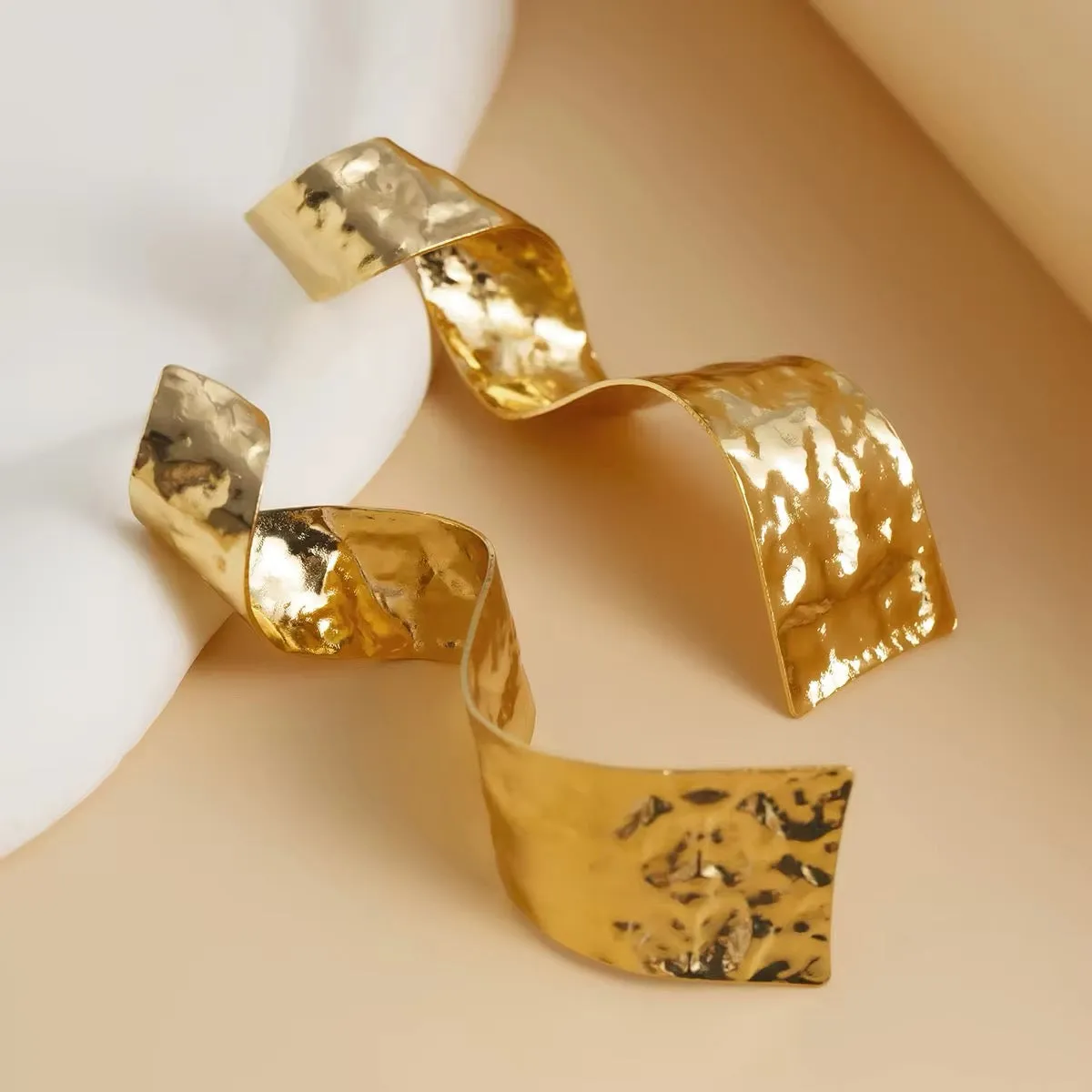 Creative Metal Thick Wave Shaped Drop Earrings