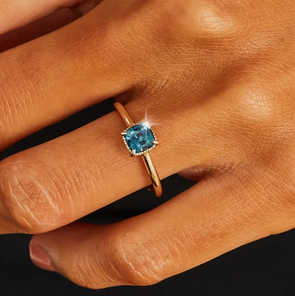 daydream bliss one-of-a-kind ring - 14k yellow gold, cushion cut blue sapphire