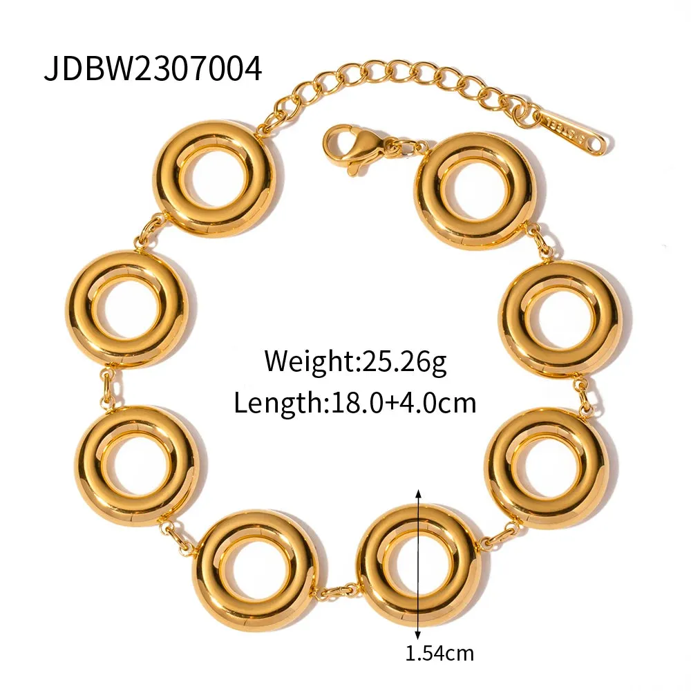 Gold Color Doughnut Round Chain Bracelet