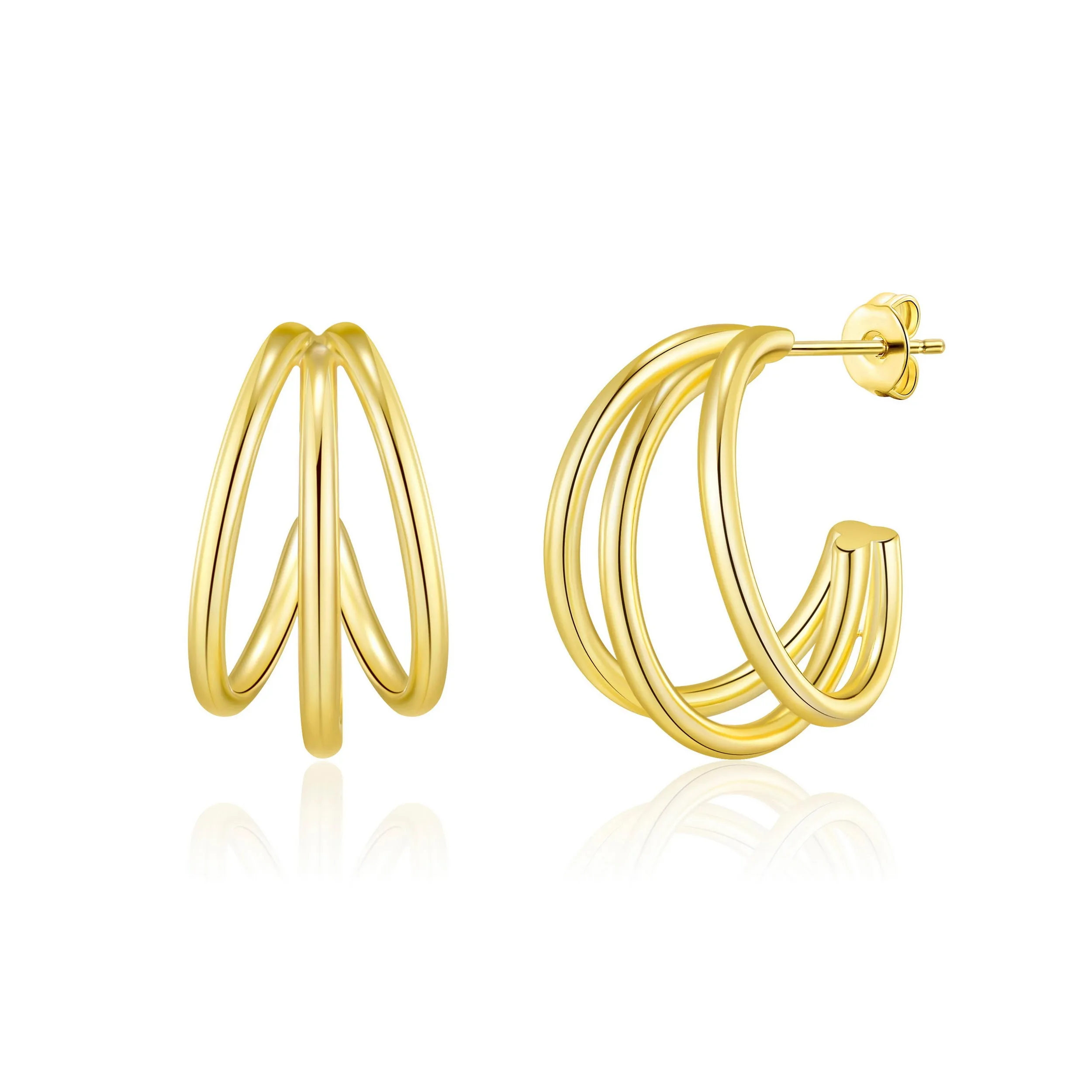 Gold Plated Triple Hoop Earrings