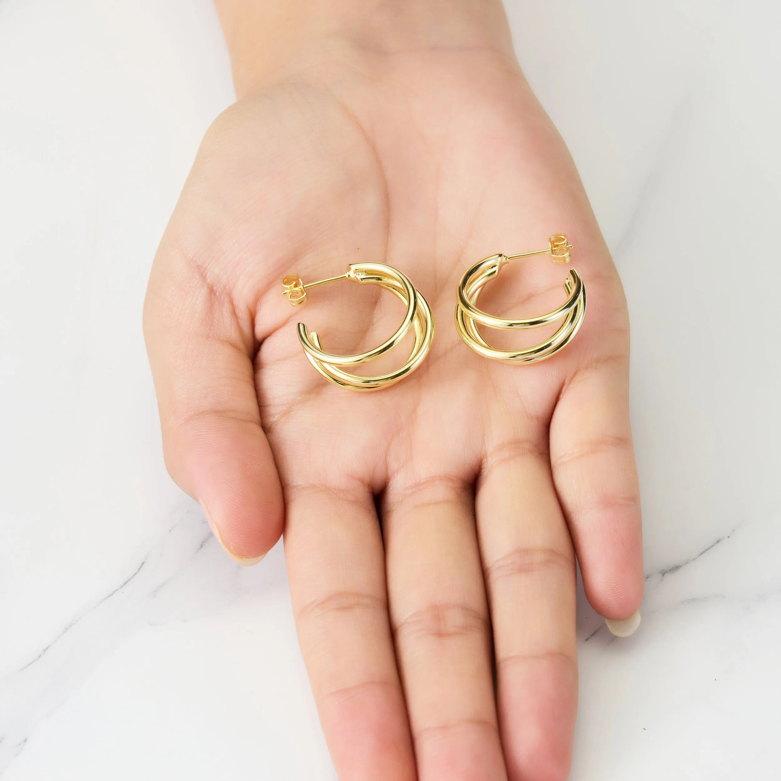 Gold Plated Triple Hoop Earrings