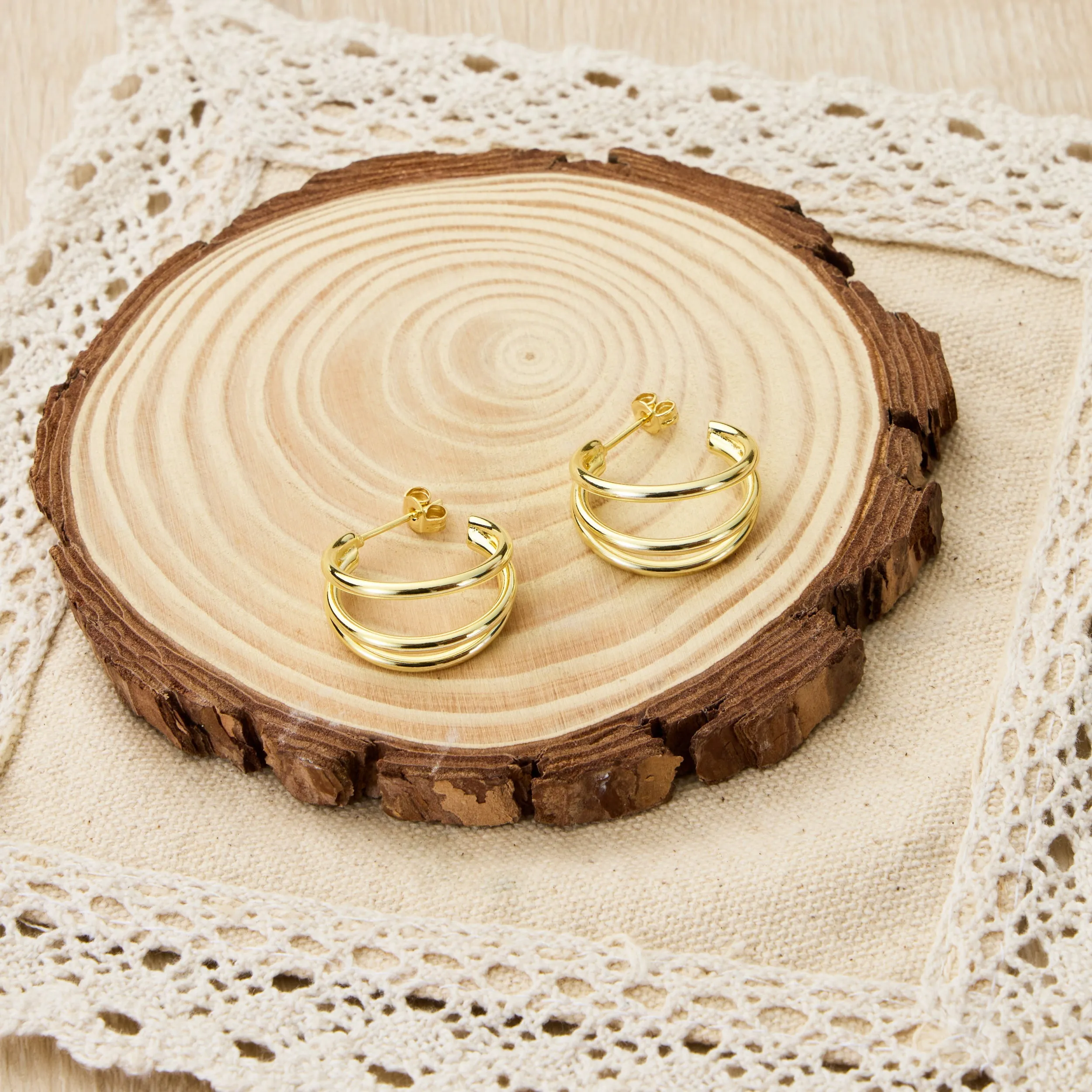 Gold Plated Triple Hoop Earrings