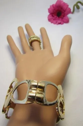 Gold Silver Metal Hand Chain Bracelet Cuff Multi Circles Shape Clear Rhinestones Women Trendy