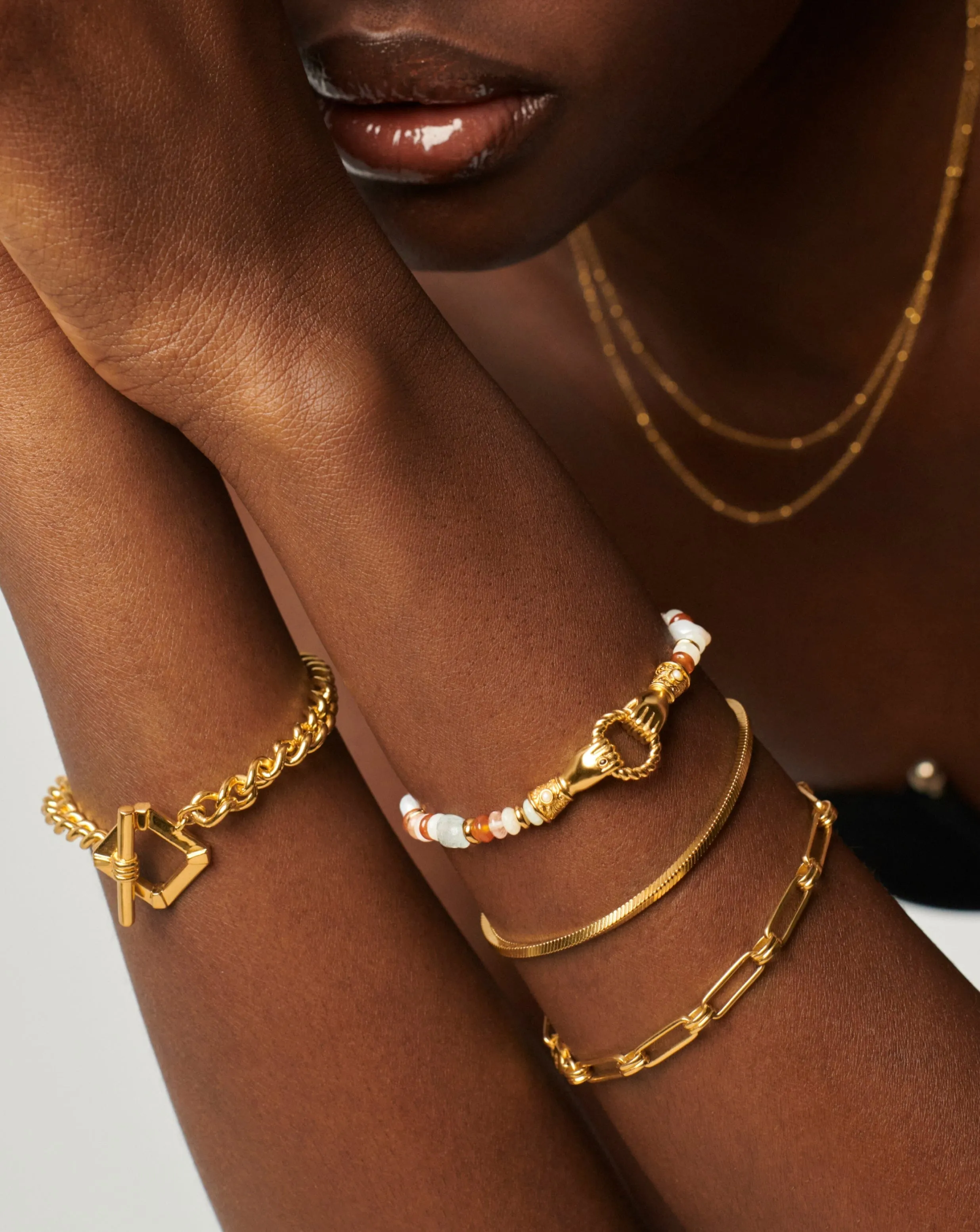 Harris Reed In Good Hands Beaded Gemstone Bracelet | 18ct Gold Plated/Multi Gemstone & Pearl