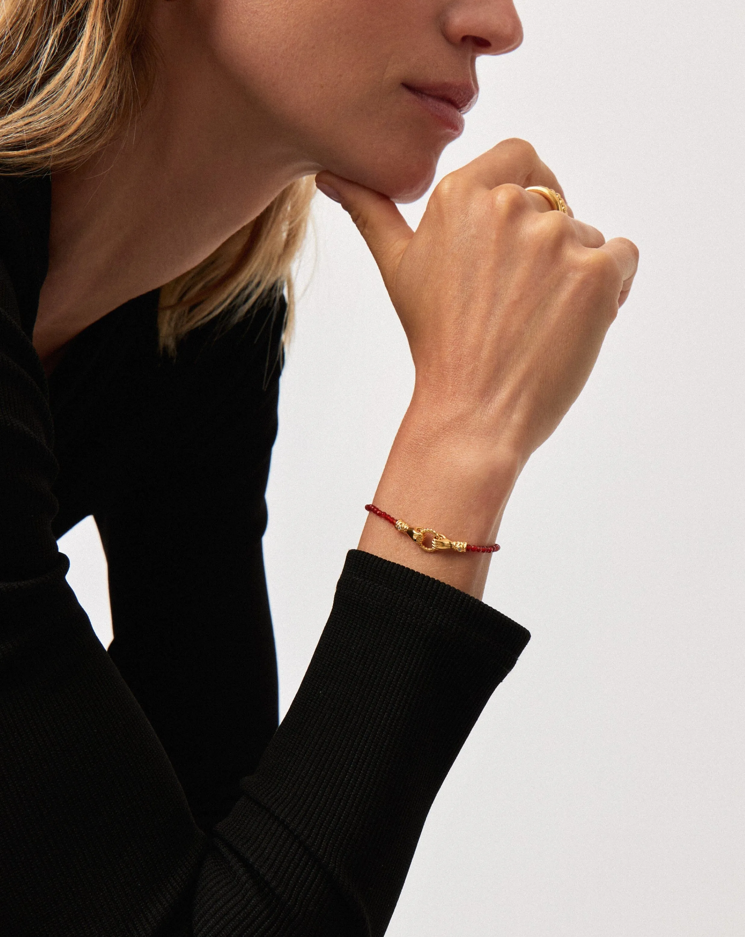Exquisite Harris Reed 18k Gold Plated Gemstone Slider Bracelet with Red Quartz
