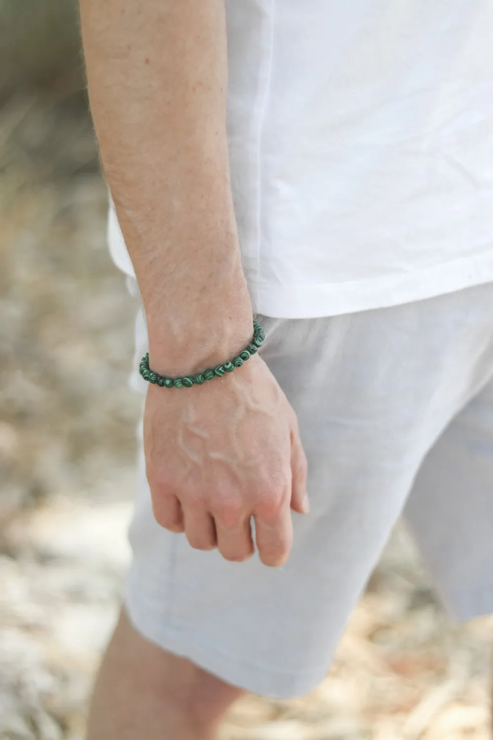 Malachite bracelet for men, green beaded bracelet, Healing stone, men's bracelet protection beads, 6mm beads, stretchable, gift for him, festival jewelry