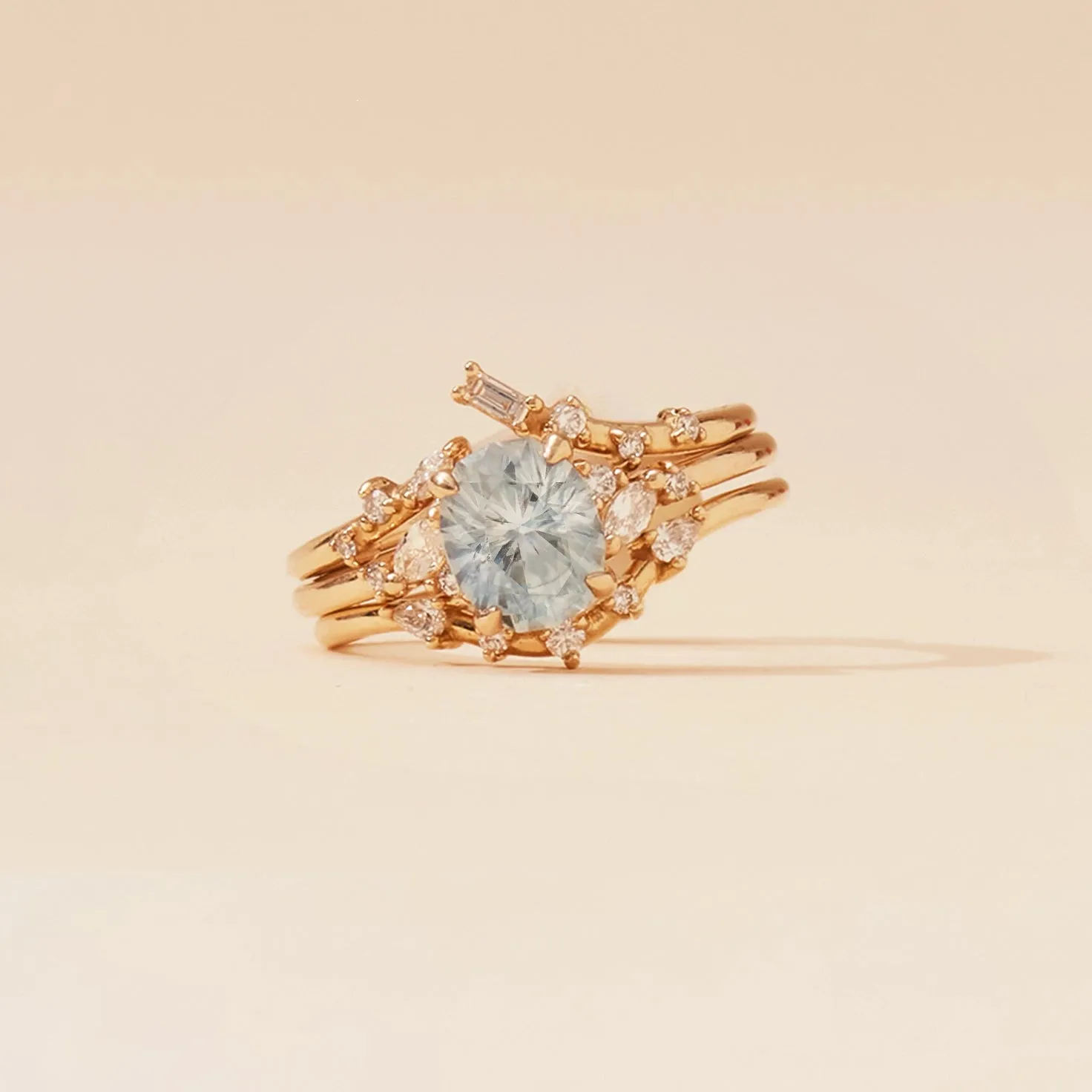 mystic love one-of-a-kind ring - 14k yellow gold ring, icy blue oval sapphire