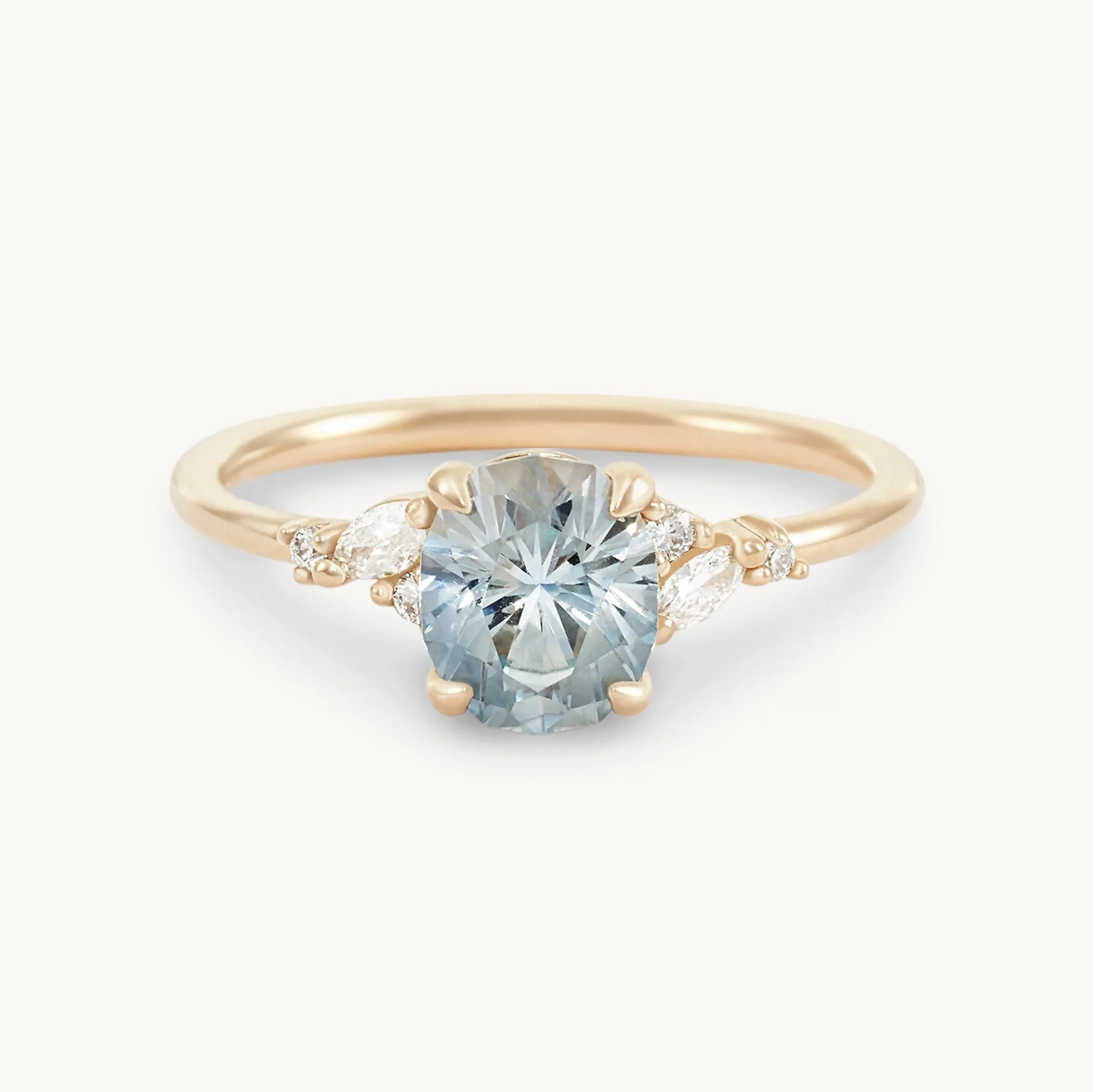 mystic love one-of-a-kind ring - 14k yellow gold ring, icy blue oval sapphire