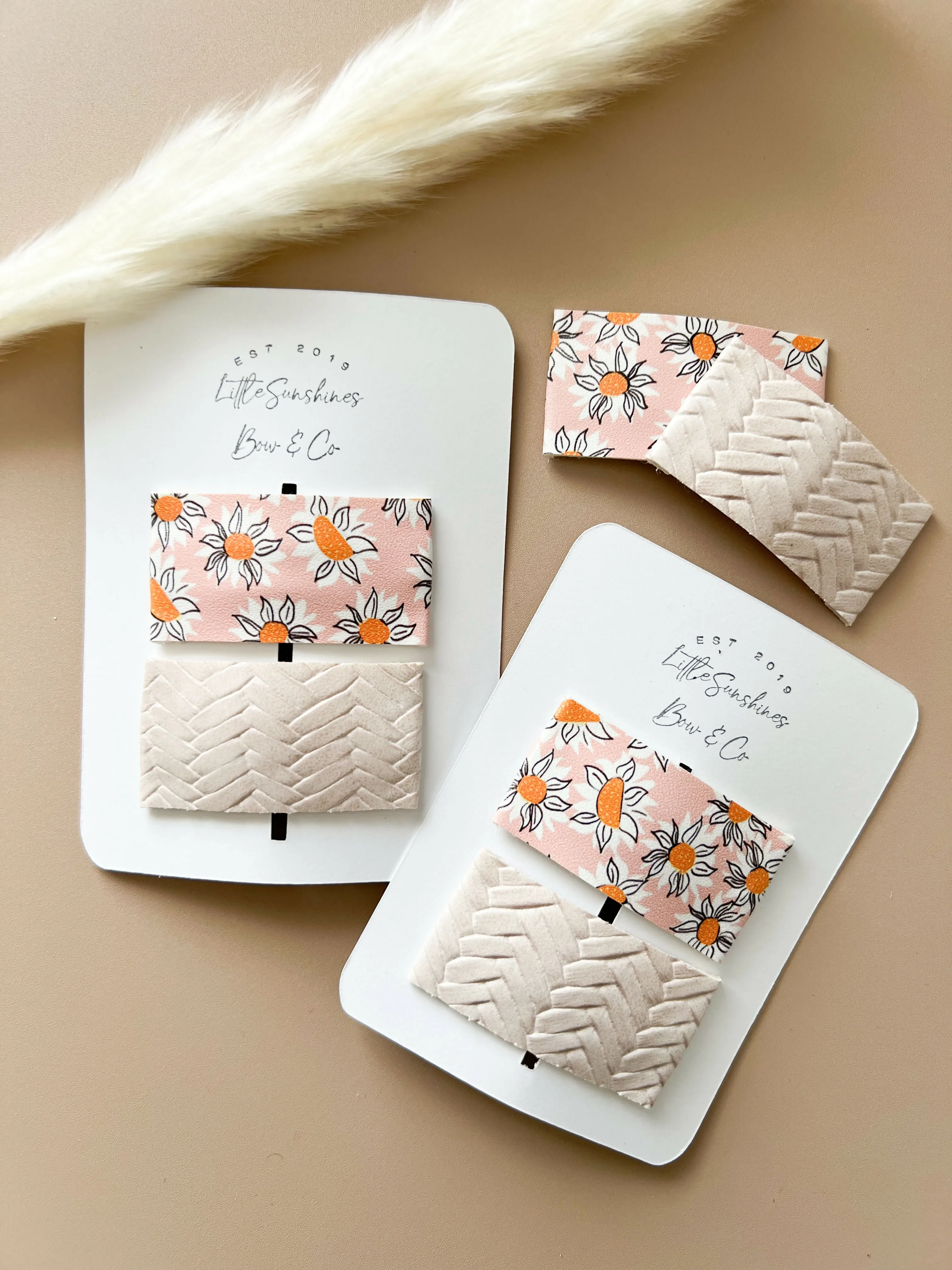 Pink Sunflower Leather Clip Set