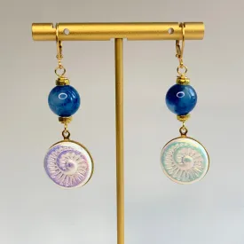 Rainbow White Czech Glass Ammonite Earrings
