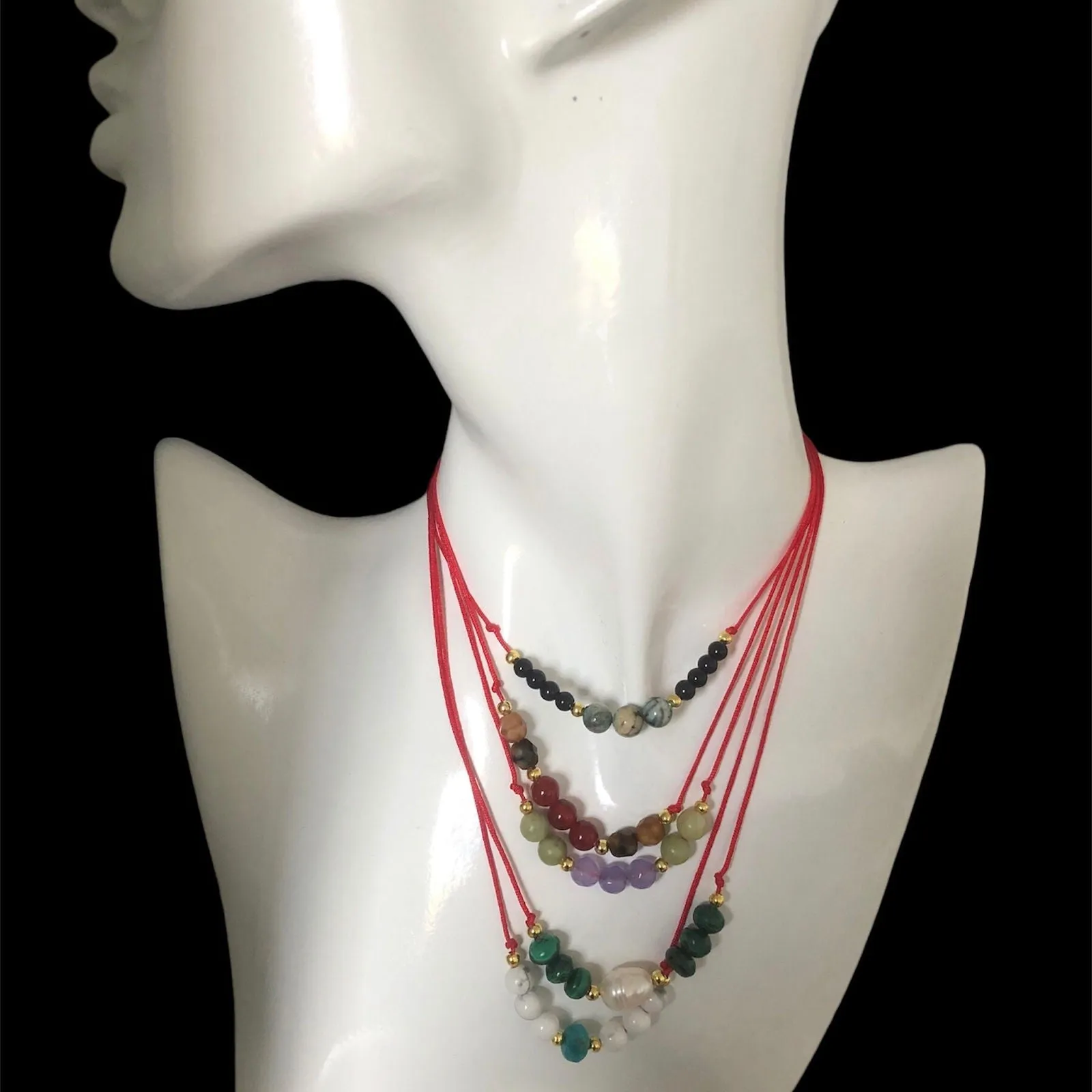Red Thread Choker Necklace with Carnelian & Agate