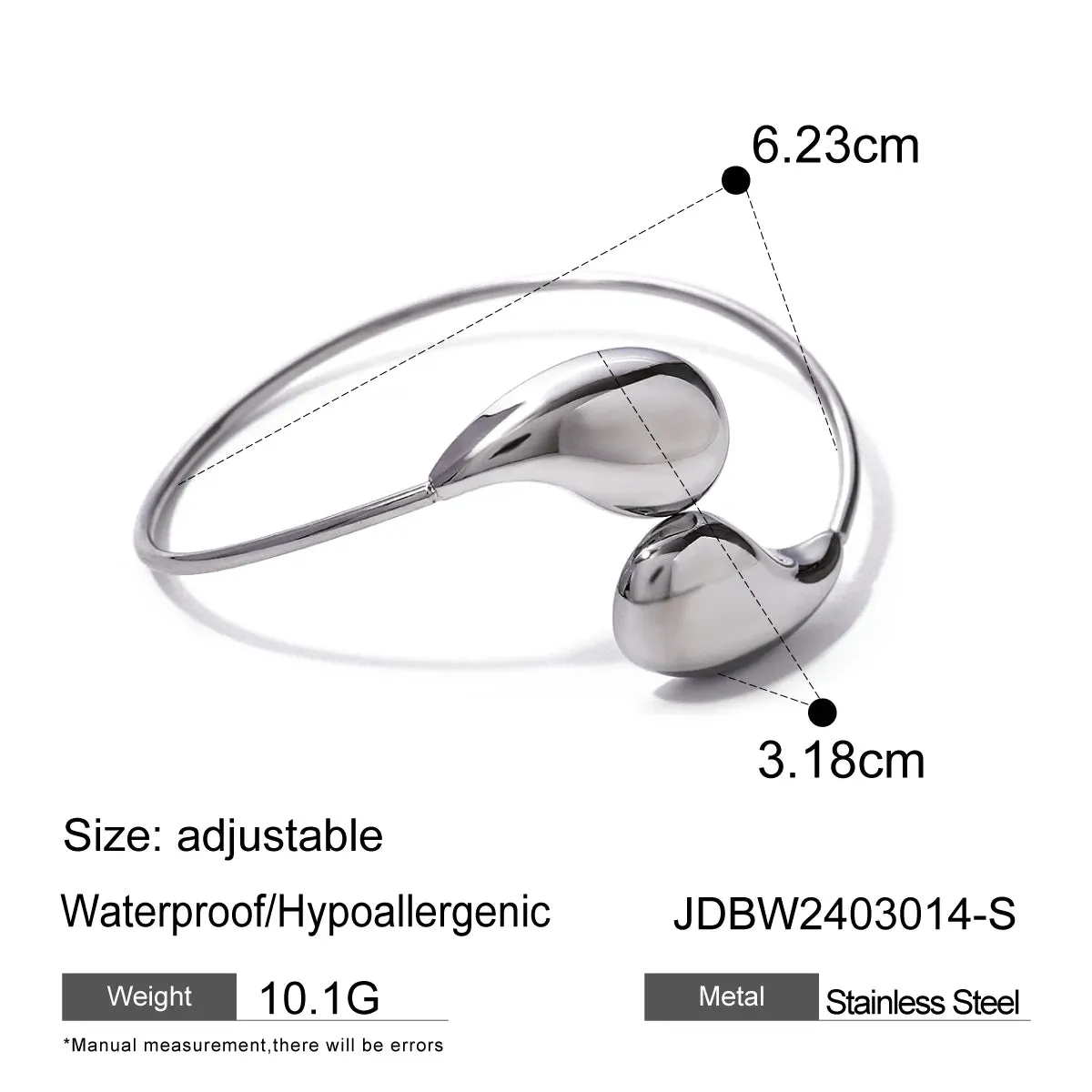 Sophisticated Geometric 18K Stainless Steel Water-Drop Shaped Open Bracelet