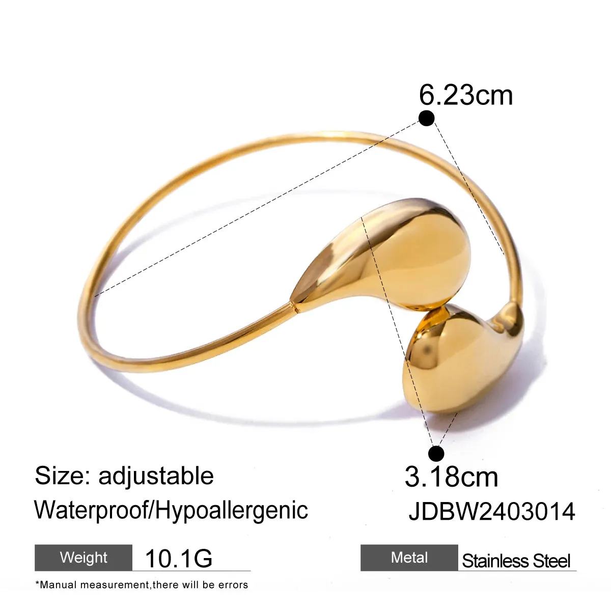 Sophisticated Geometric 18K Stainless Steel Water-Drop Shaped Open Bracelet