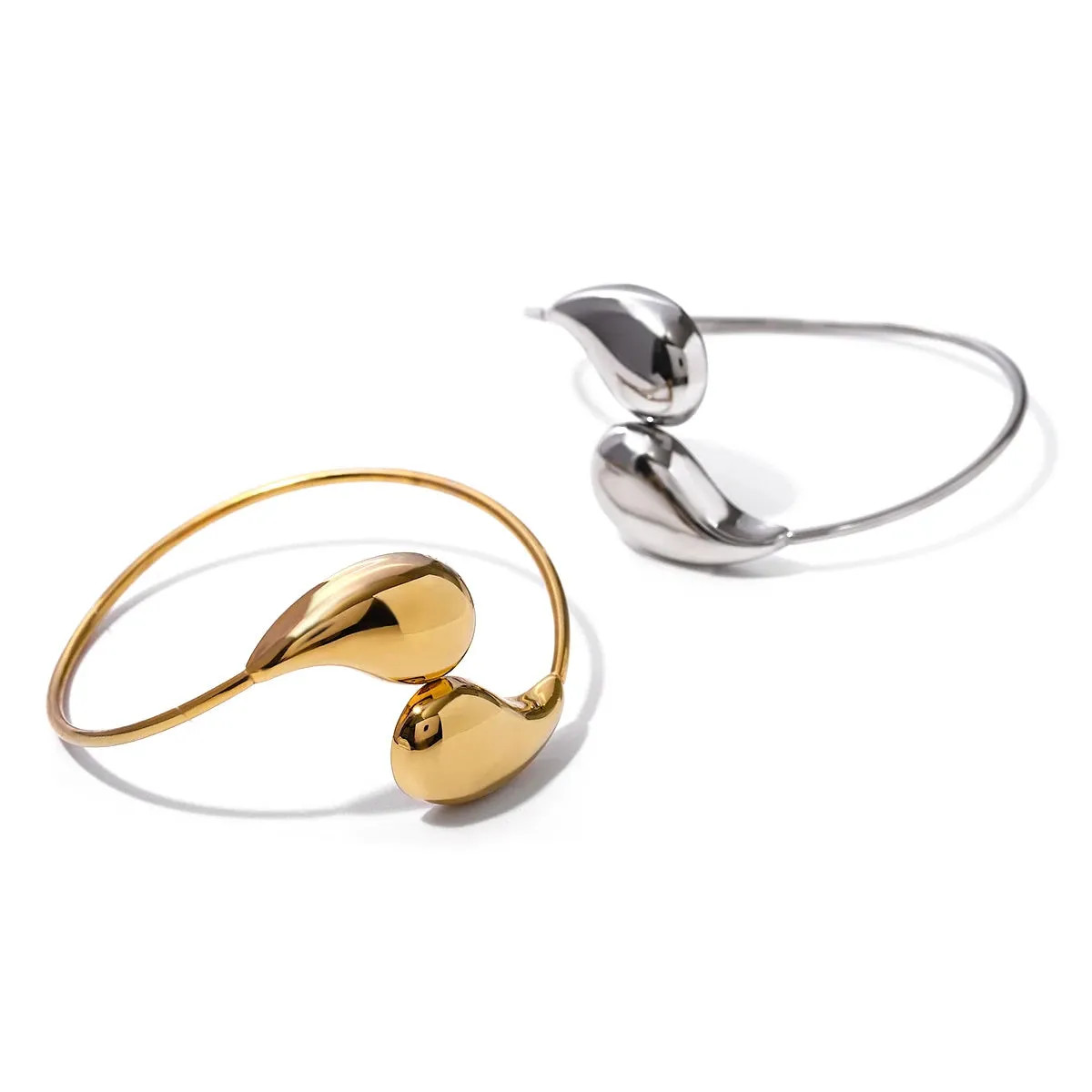 Sophisticated Geometric 18K Stainless Steel Water-Drop Shaped Open Bracelet