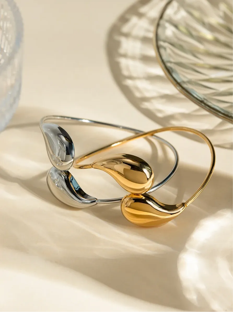 Sophisticated Geometric 18K Stainless Steel Water-Drop Shaped Open Bracelet