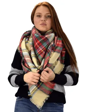 Warm Tartan Plaid Woven Oversized Fringe Scarf Blanket Shawl Wrap Tan